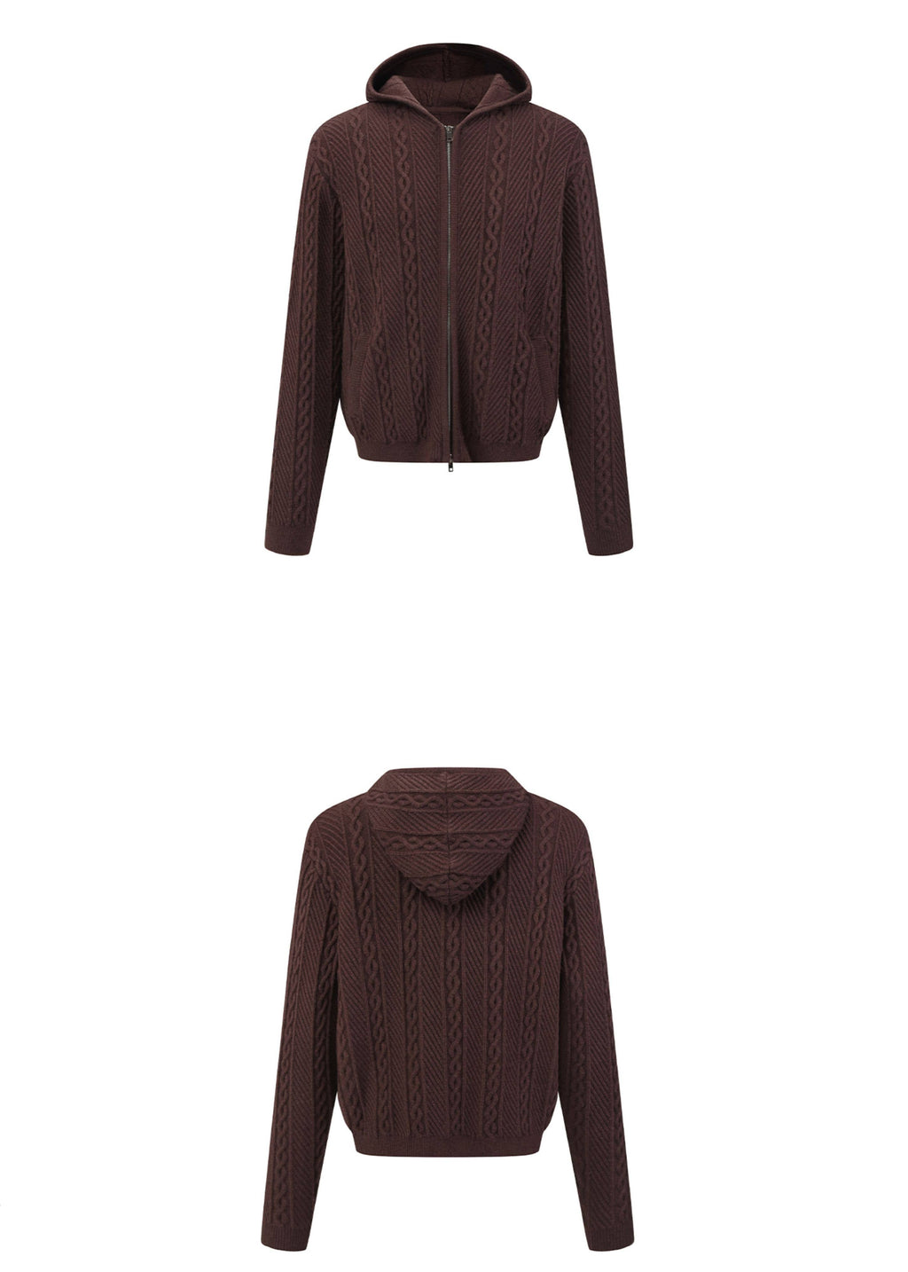 SCRIPT-X CABLE ZIP HOOD SWEATER
