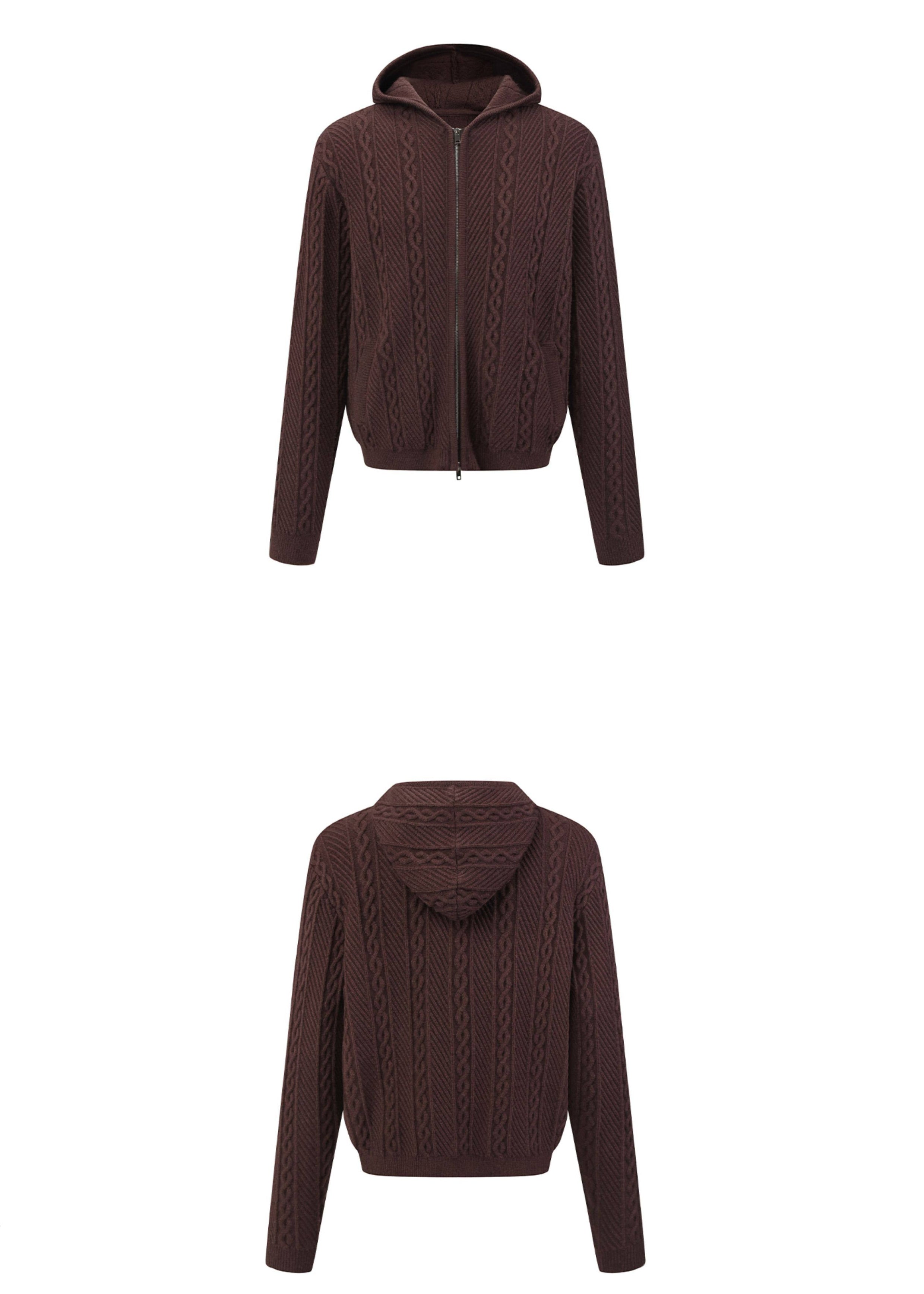 SCRIPT-X CABLE ZIP HOOD SWEATER