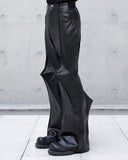 BLACK WAXED FLARE LEATHER PANTS