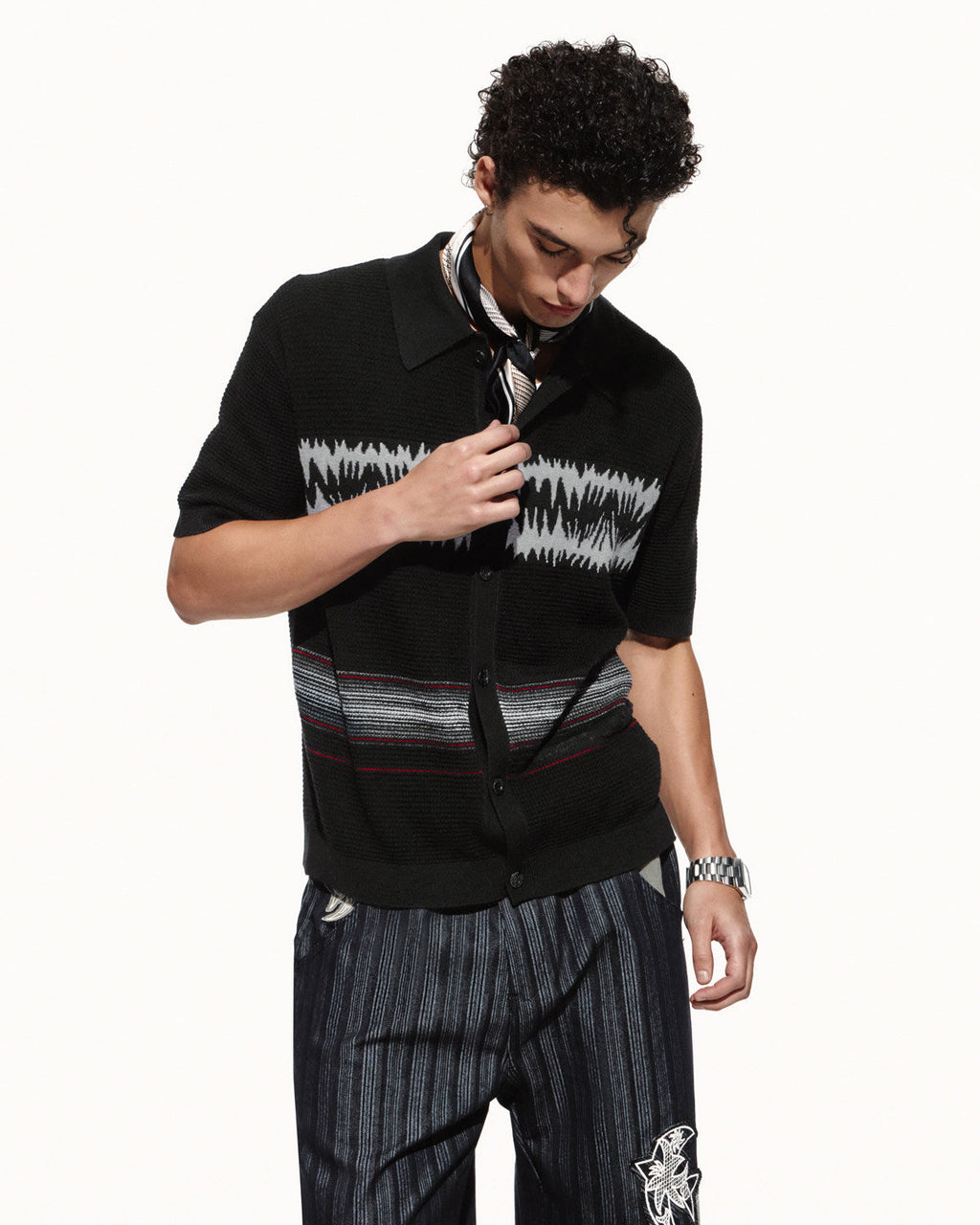 SCRIPT-X WOOL WAFFLE POLO CARDIGAN