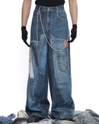 PATCH PRINT WIDE JEANS