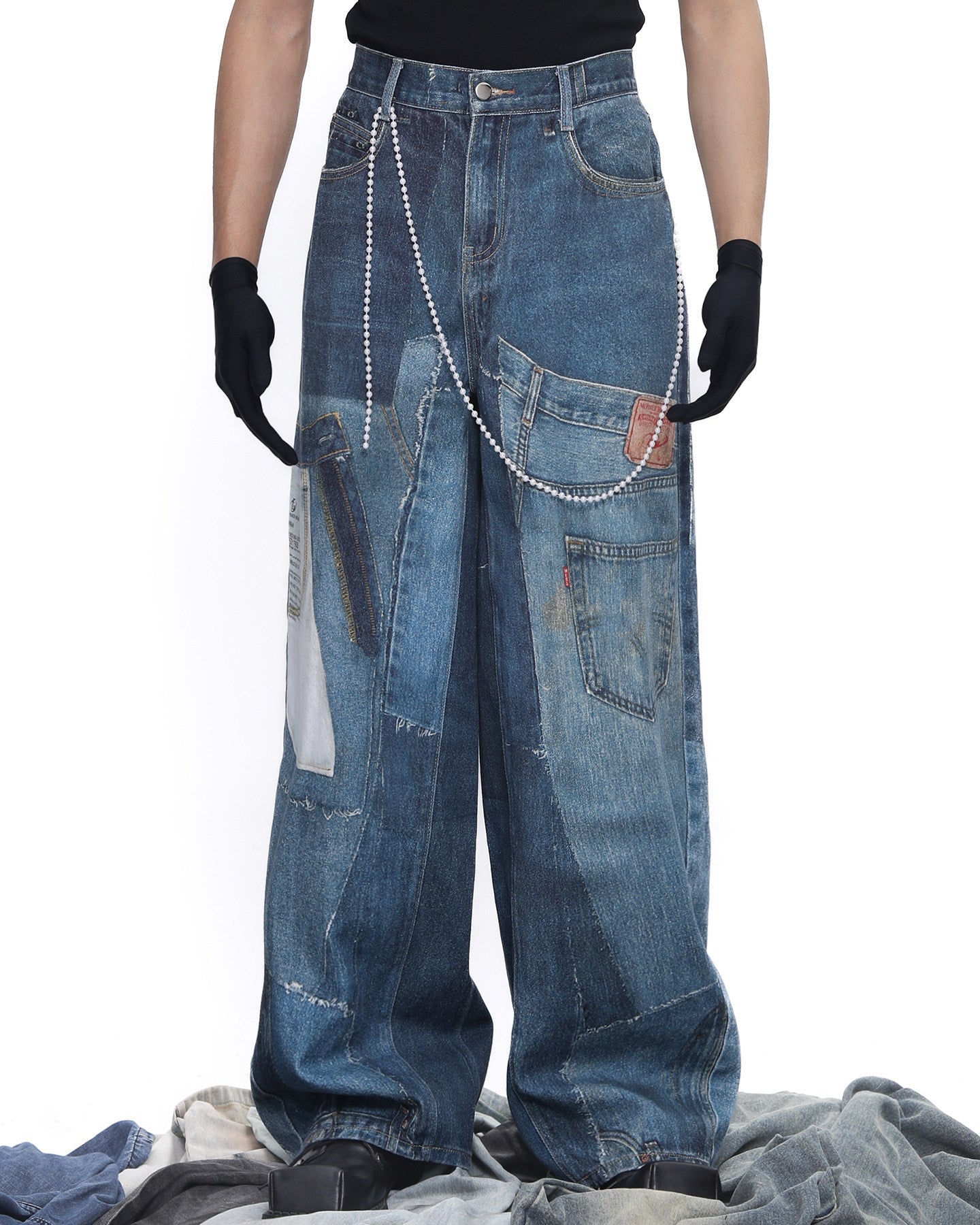 PATCH PRINT WIDE JEANS
