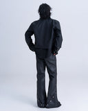 WAXED DARK FLARE TROUSERS