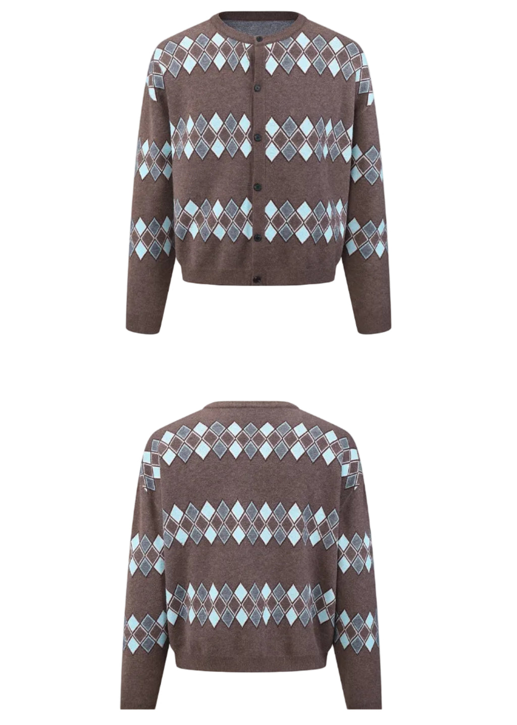 SCRIPT-X ARGYLE ZIP WOOL CARDIGAN