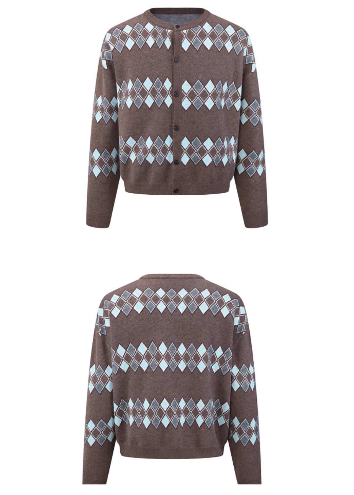 SCRIPT-X ARGYLE ZIP WOOL CARDIGAN
