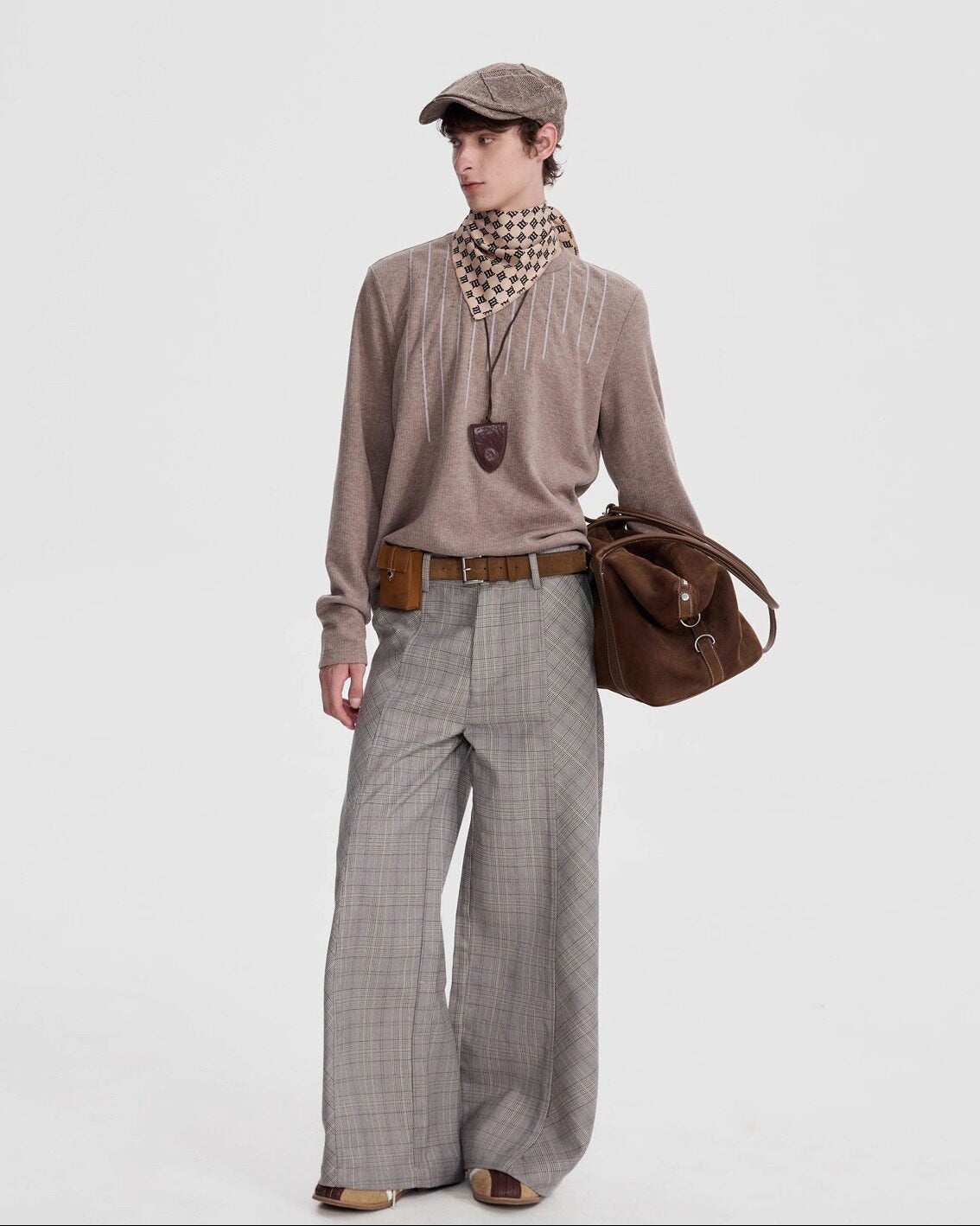 PLAID WIDE LEG TROUSERS