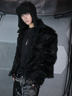 OFF/SC BLACK BEAR FAUX FUR BIKER JACKET