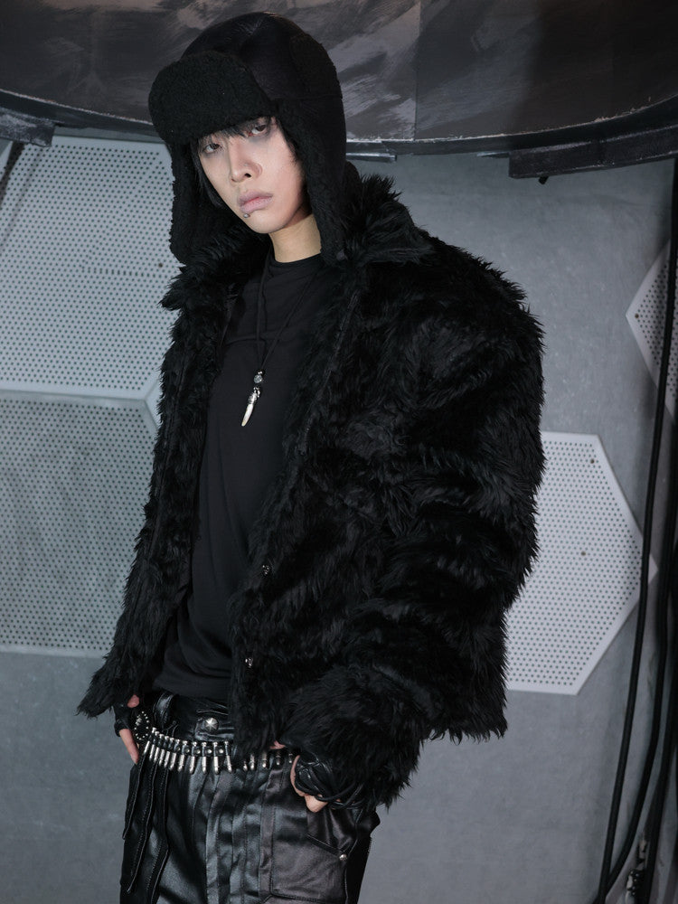 OFF/SC BLACK BEAR FAUX FUR BIKER JACKET