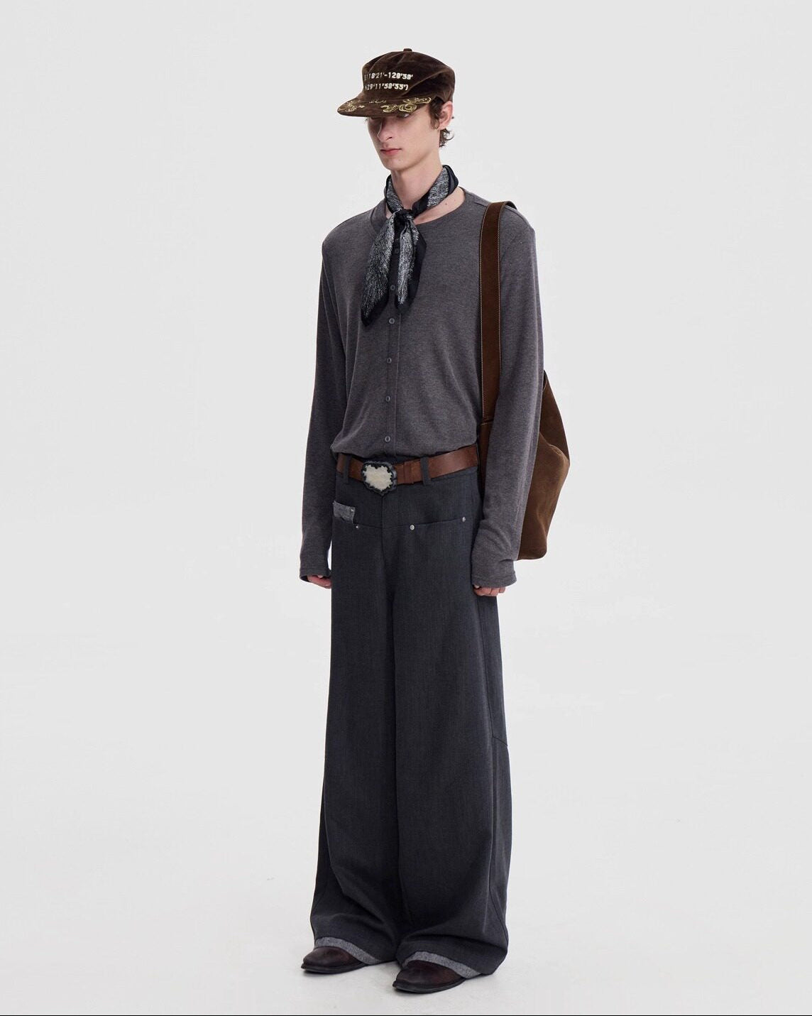 WOOL SPLICED WIDE TROUSERS