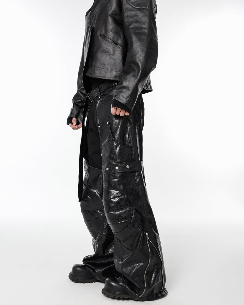 BLACK BIKER LEATHER PANTS