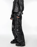 BLACK BIKER LEATHER PANTS