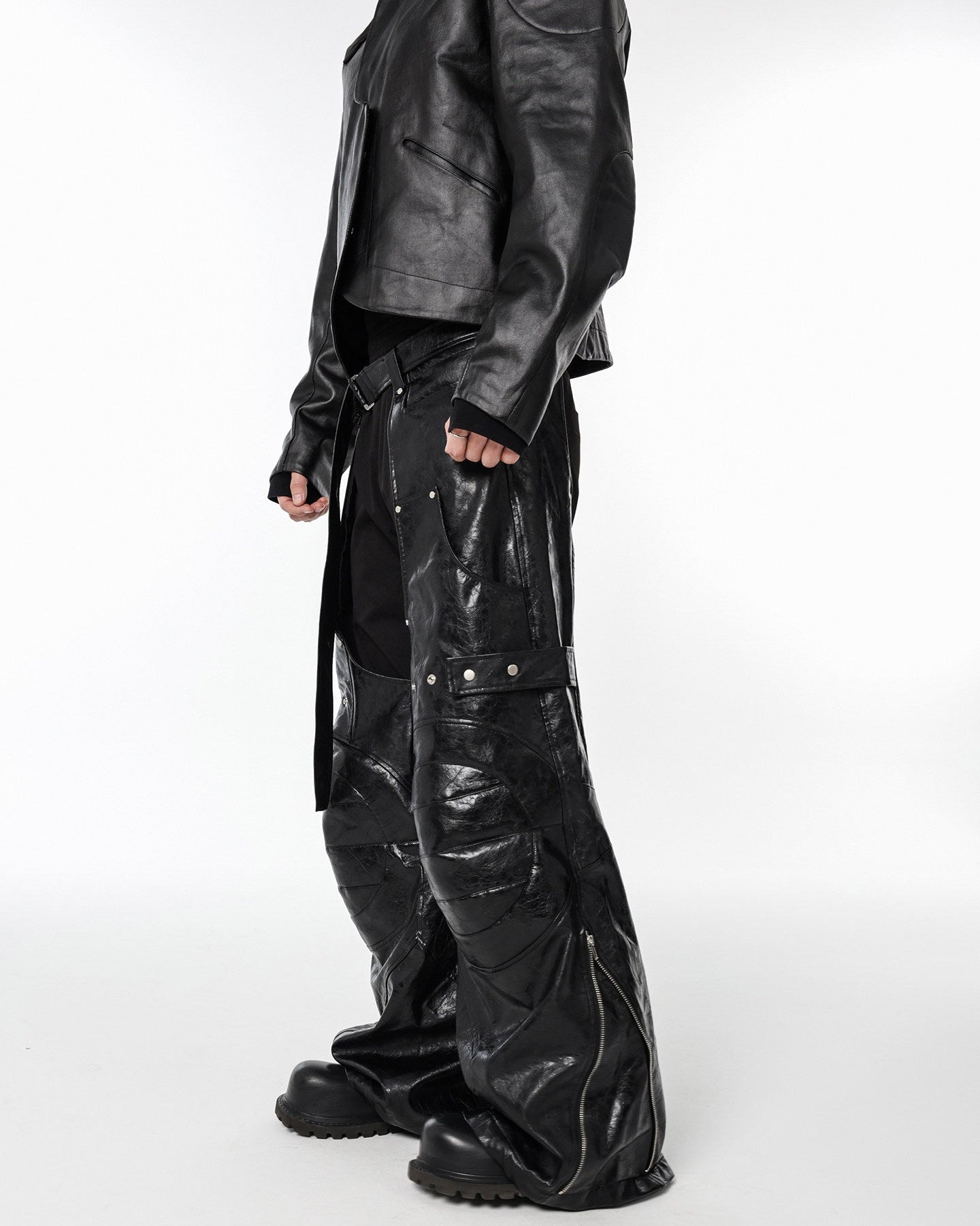 BLACK BIKER LEATHER PANTS
