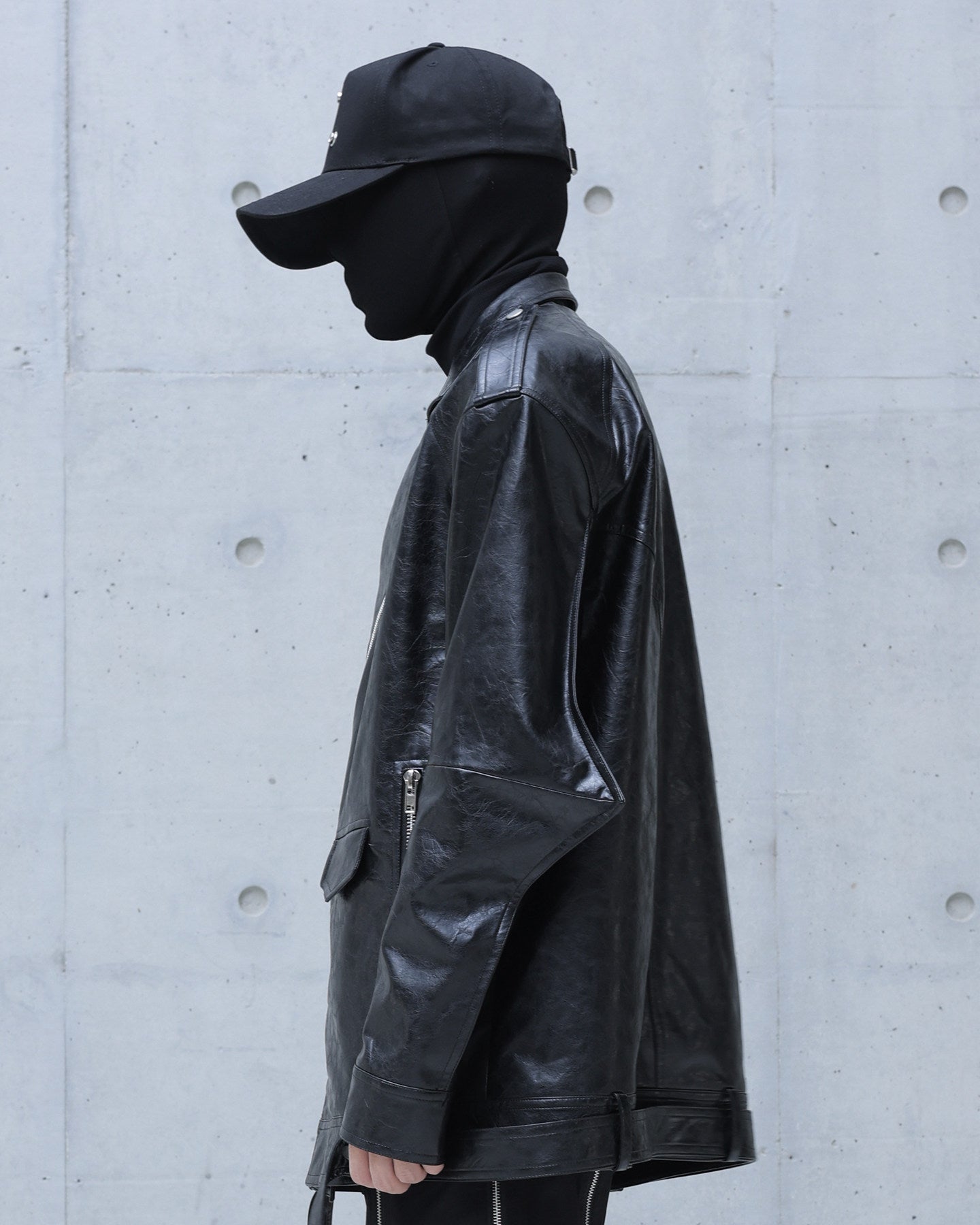 OVERSIZED LAPEL PU BIKER COAT