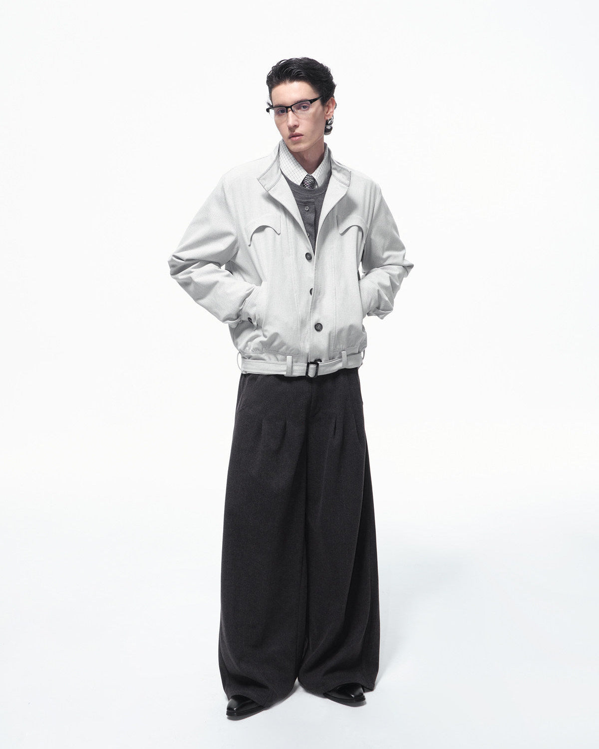 WOOL JACQUARD WIDE PANTS