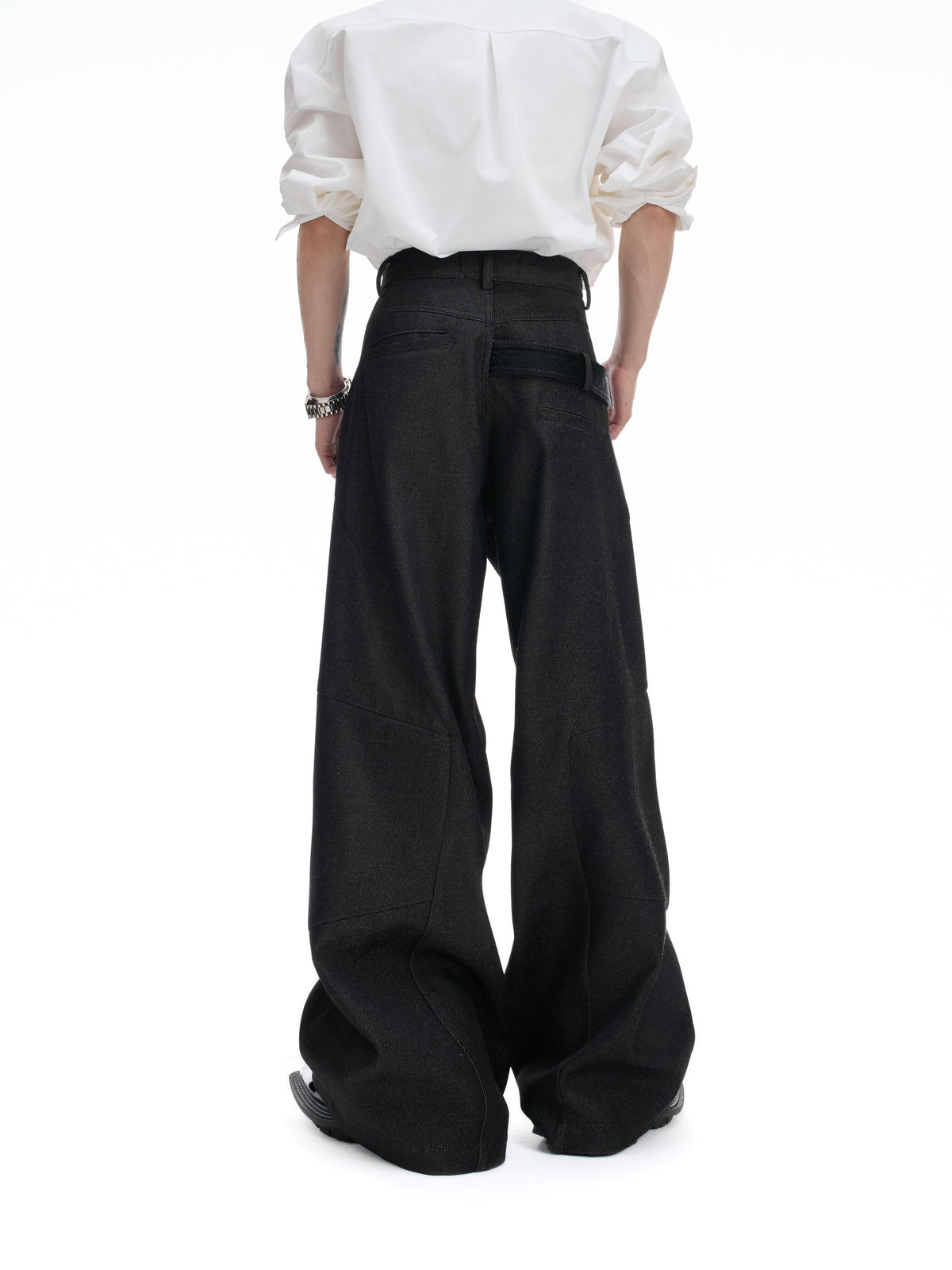 VANTAGE black croc-panelled straight-leg tailored trousers, additional product photograph 4 | OFFCULTURE®