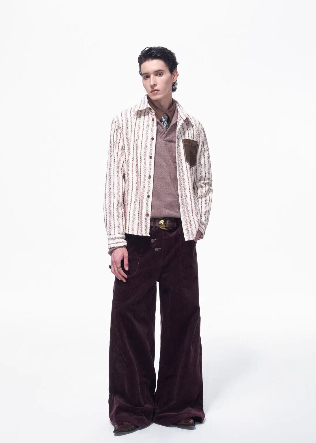 SCRIPT-X STRIPE EMBROID SHIRT