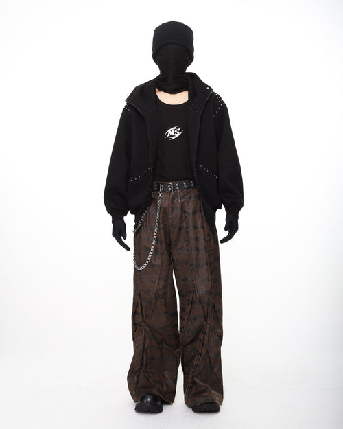 CAMO PLEATED WIDE PANTS