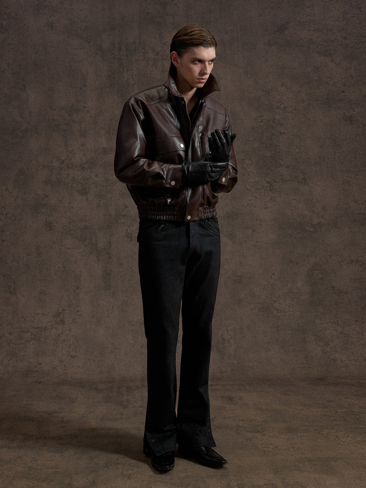 NVRHOME oversized grained black faux-leather jacket with flap pockets, additional product photograph 4 | OFFCULTURE®