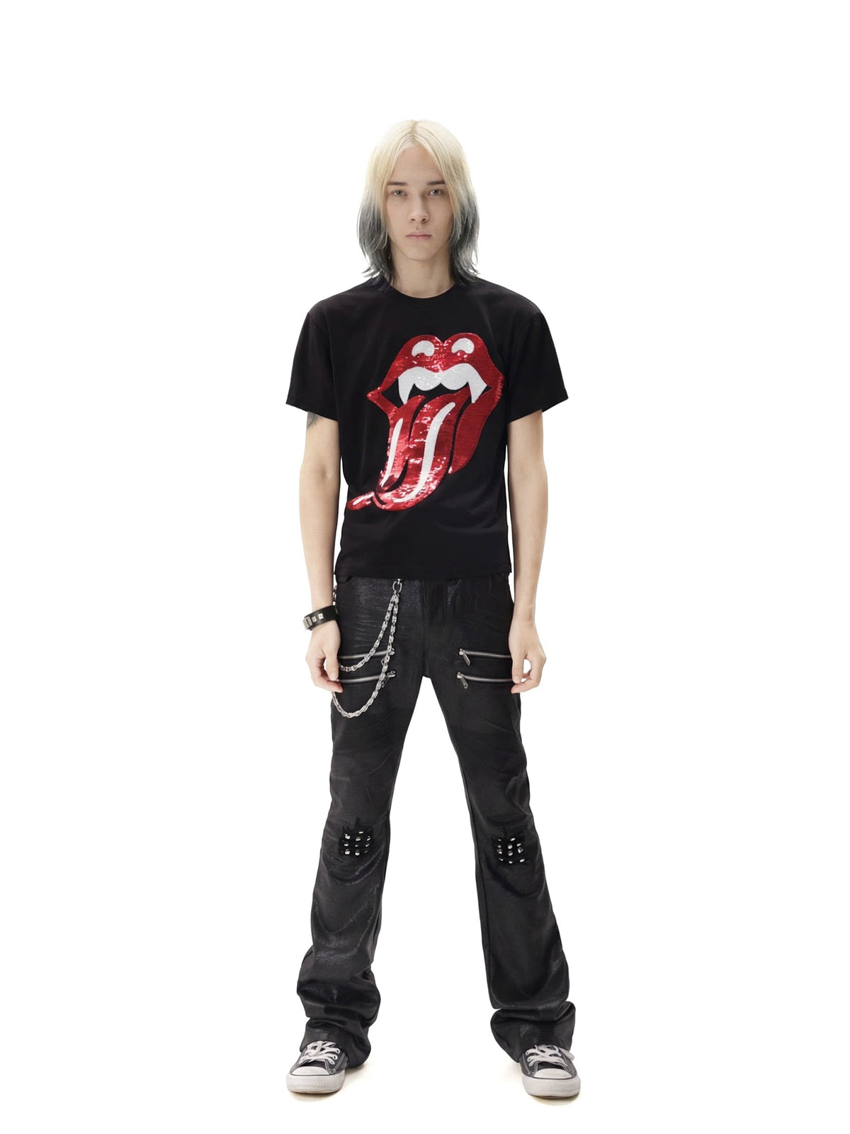 BAD TASTE sequin graphic cotton linen tee