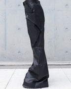 WAXED LEATHER CARGO FLARE PANTS