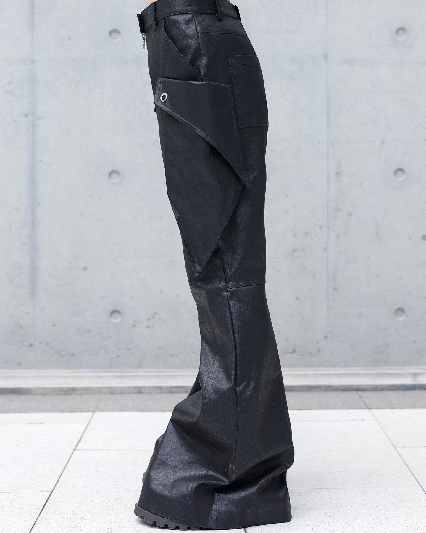 WAXED LEATHER CARGO FLARE PANTS