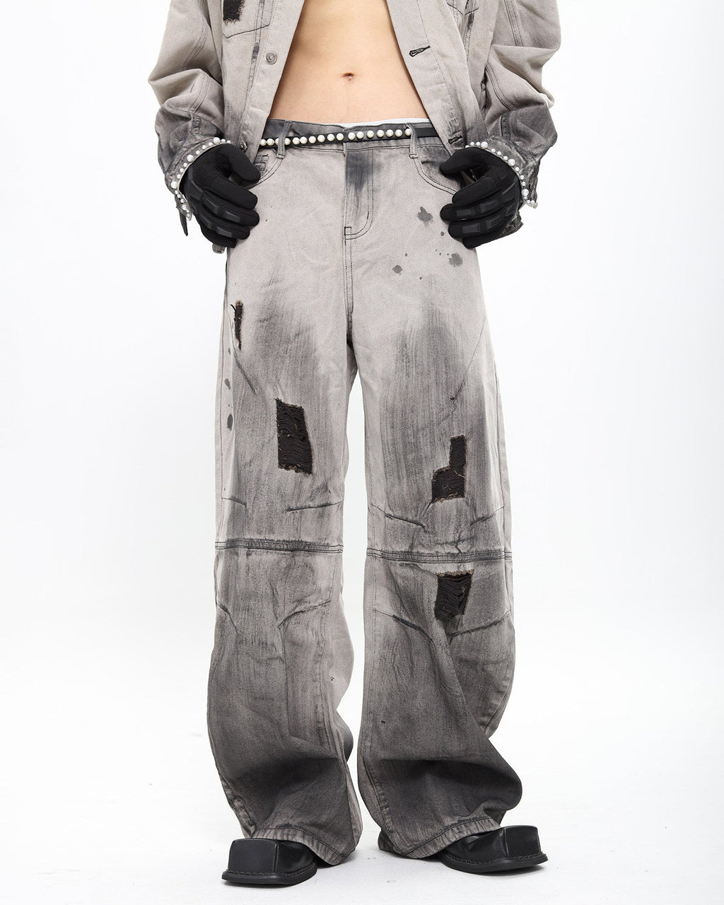 VINTAGE DISTRESSED WIDE JEANS