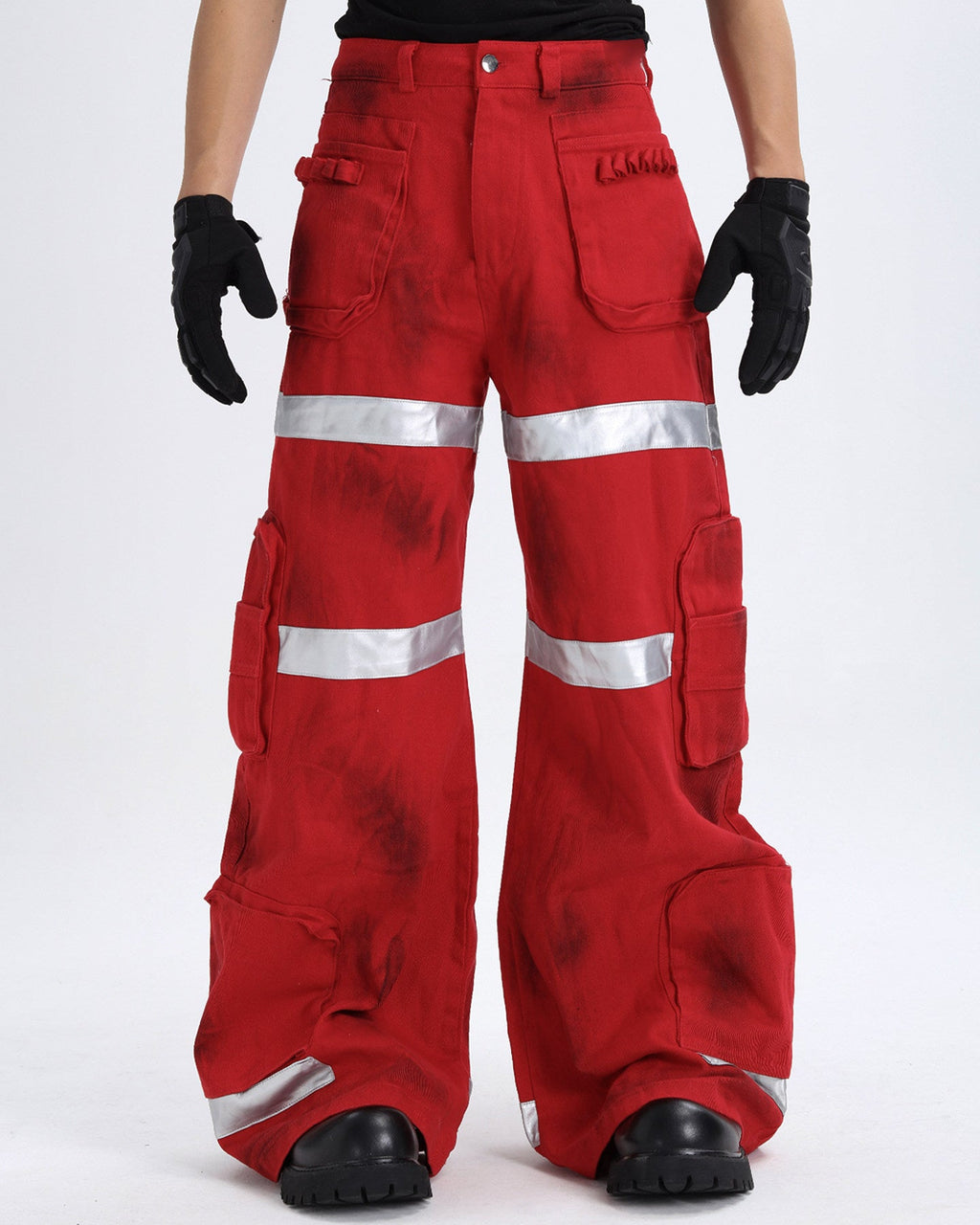 DISTRESSED REFLECTIVE CARGO JEANS
