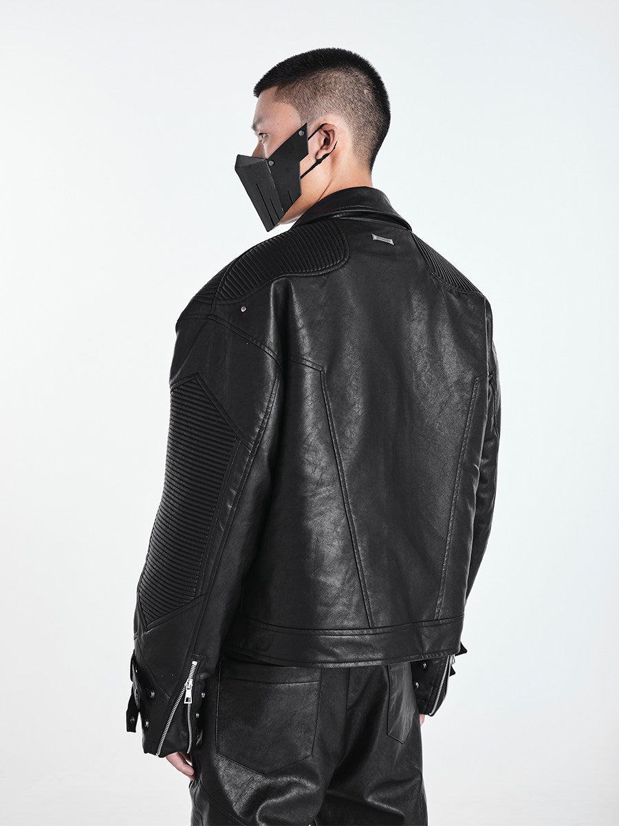 OFF/SC TEXTURED AVANT-GARDE HIGH WAIST BIKER JACKET