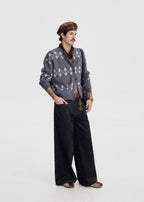SCRIPT-X ARGYLE ZIP WOOL CARDIGAN