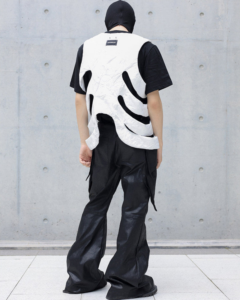 WAXED LEATHER CARGO FLARE PANTS