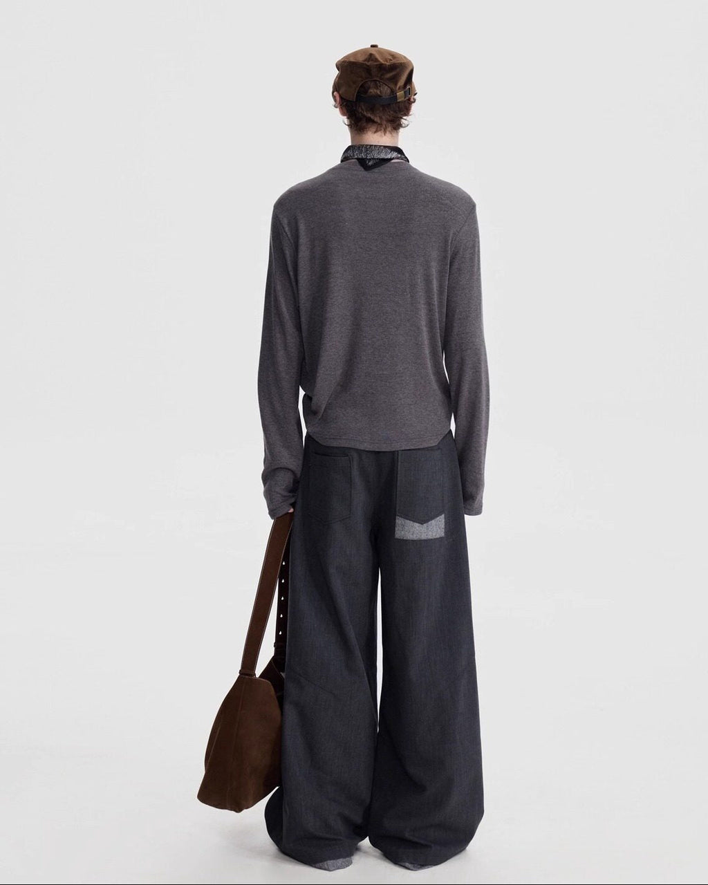WOOL SPLICED WIDE TROUSERS