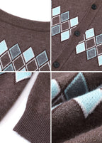 SCRIPT-X ARGYLE ZIP WOOL CARDIGAN