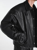 OFF/SC TEXTURED AVANT-GARDE HIGH WAIST BIKER JACKET