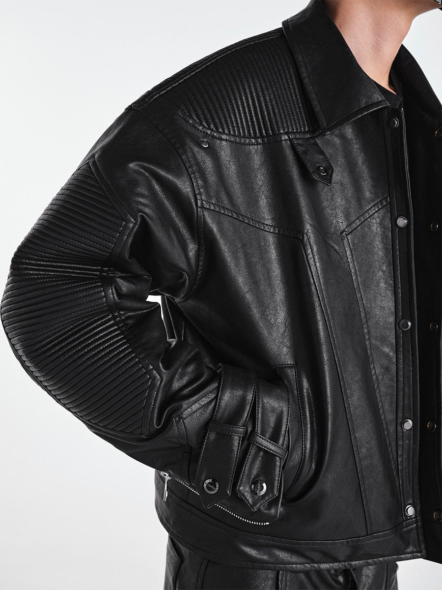 OFF/SC TEXTURED AVANT-GARDE HIGH WAIST BIKER JACKET