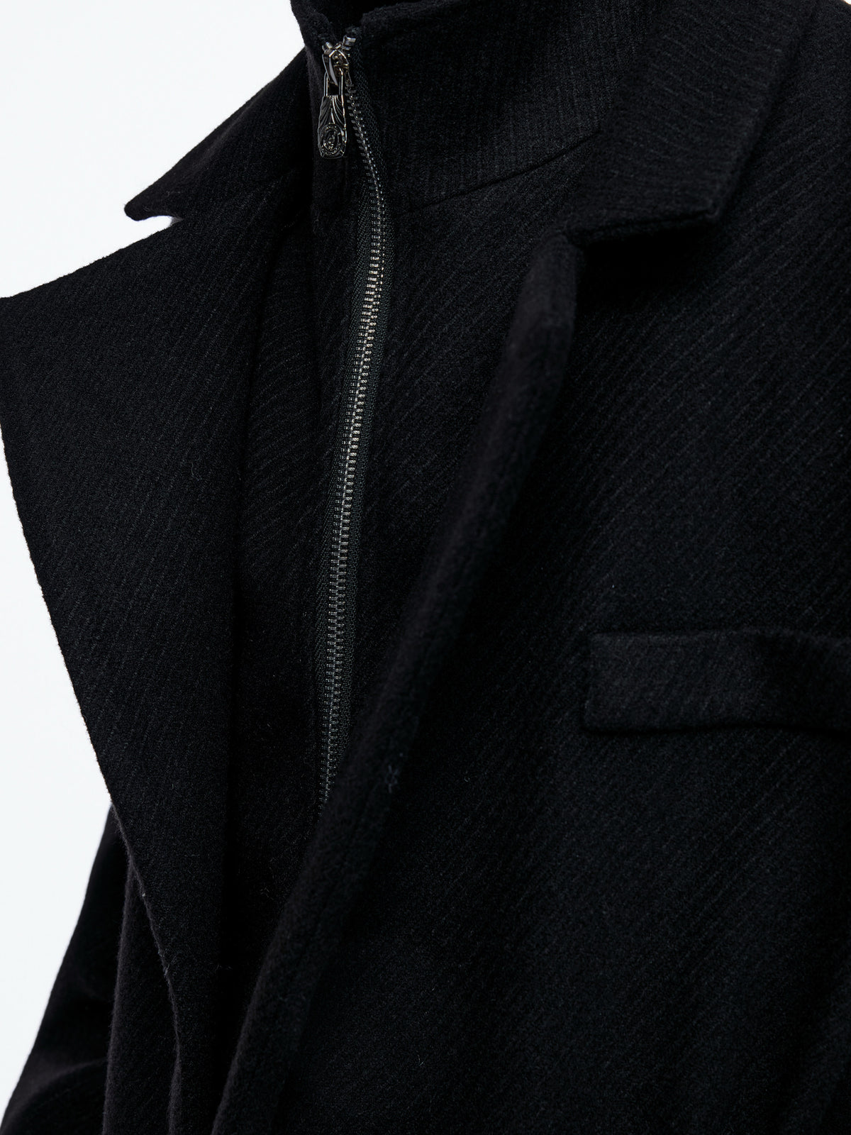 HALCYON black layered mock-neck long cotton coat, additional product photograph 4 | OFFCULTURE®