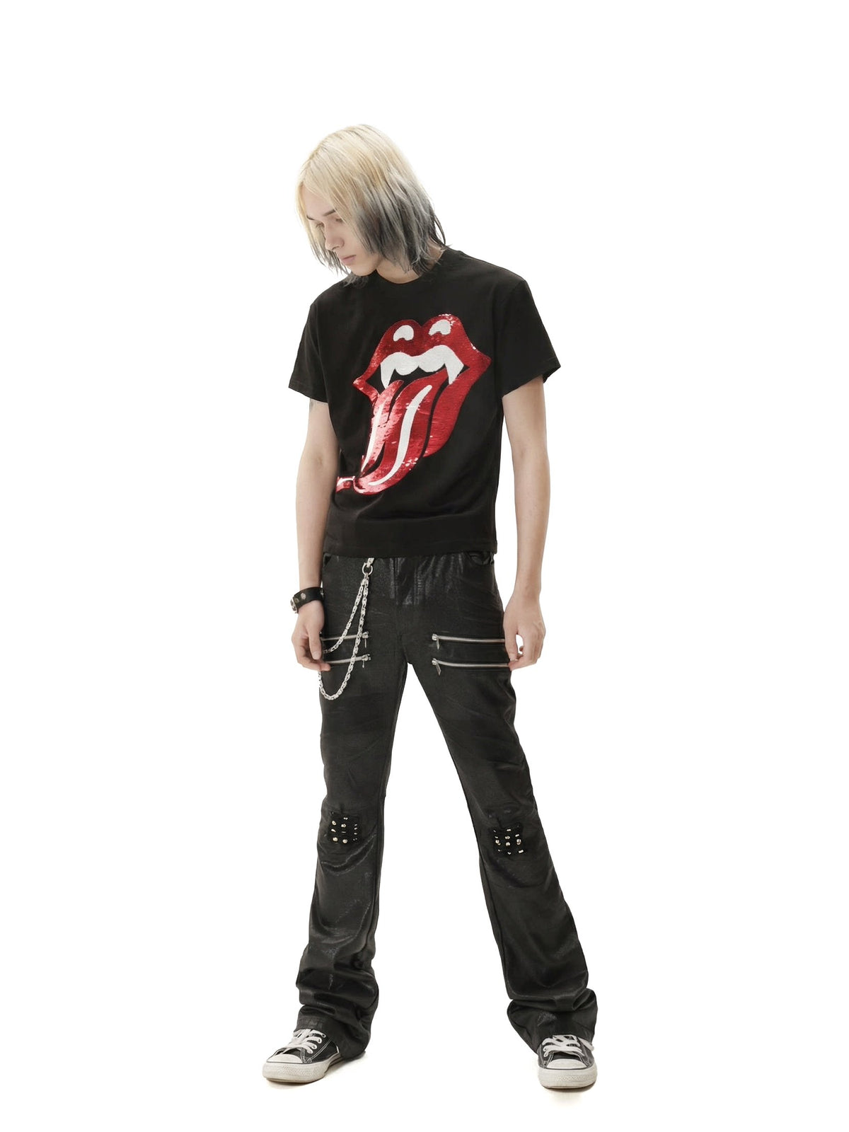 BAD TASTE sequin graphic cotton linen tee