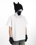 NECKLINE COLOR RHINESTONE DECORATED CASUAL TEE