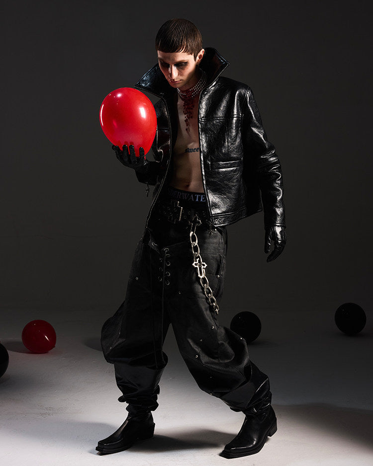 CRACKED LEATHER CROPPED BIKER JACKET