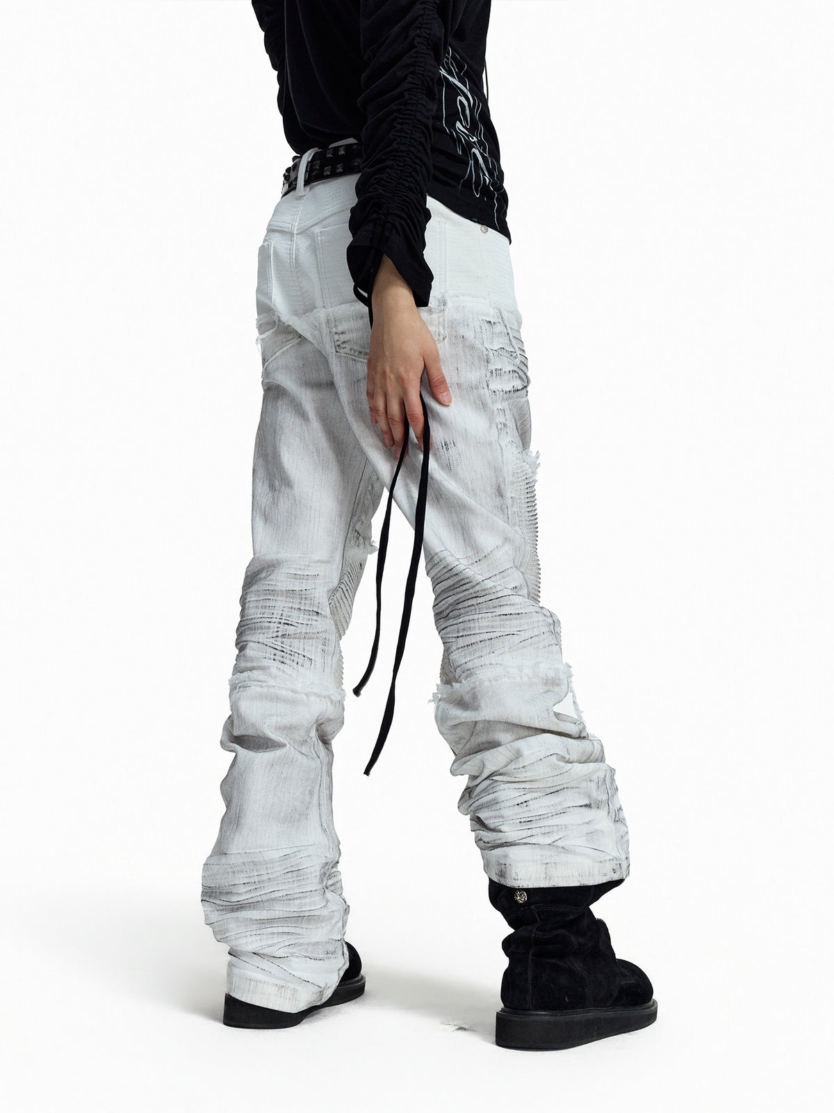 GHOSTLINE distressed stacked flare jeans