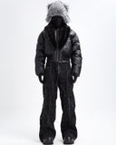 OFF/SC FUR COLLAR CROPPED LEATHER PUFFER JACKET