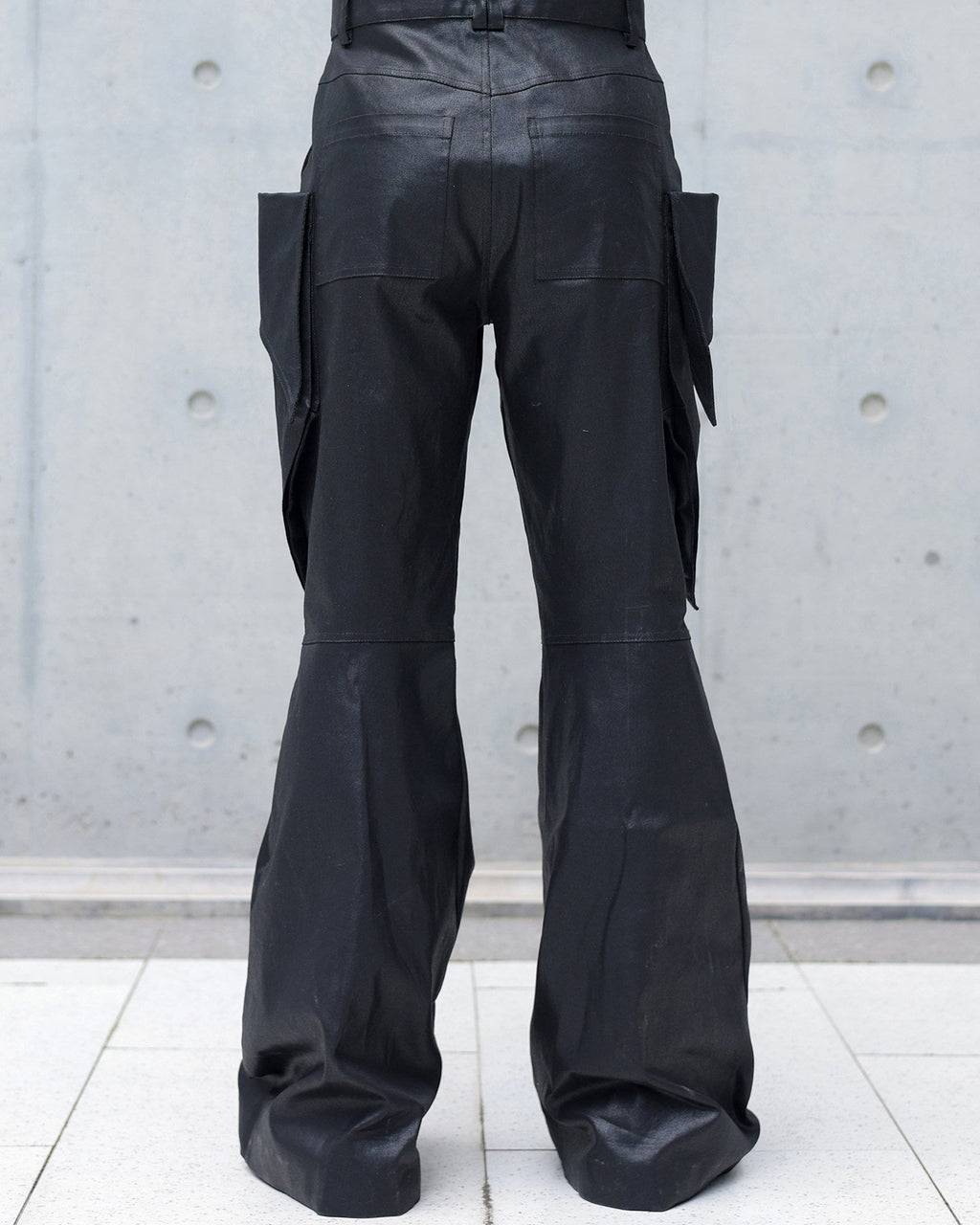 WAXED LEATHER CARGO FLARE PANTS