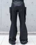 WAXED LEATHER CARGO FLARE PANTS