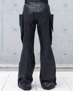 WAXED LEATHER CARGO FLARE PANTS