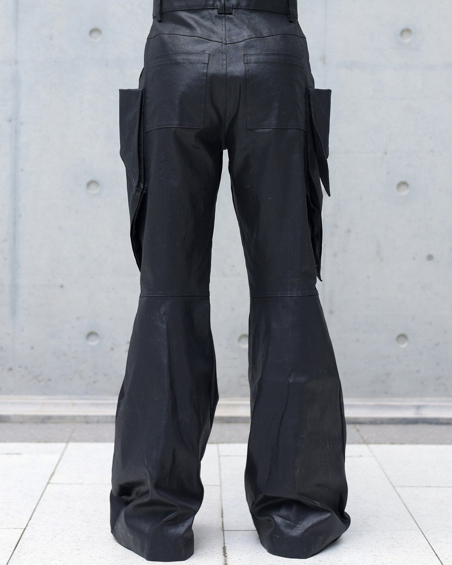 WAXED LEATHER CARGO FLARE PANTS
