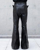 BLACK WAXED FLARE LEATHER PANTS
