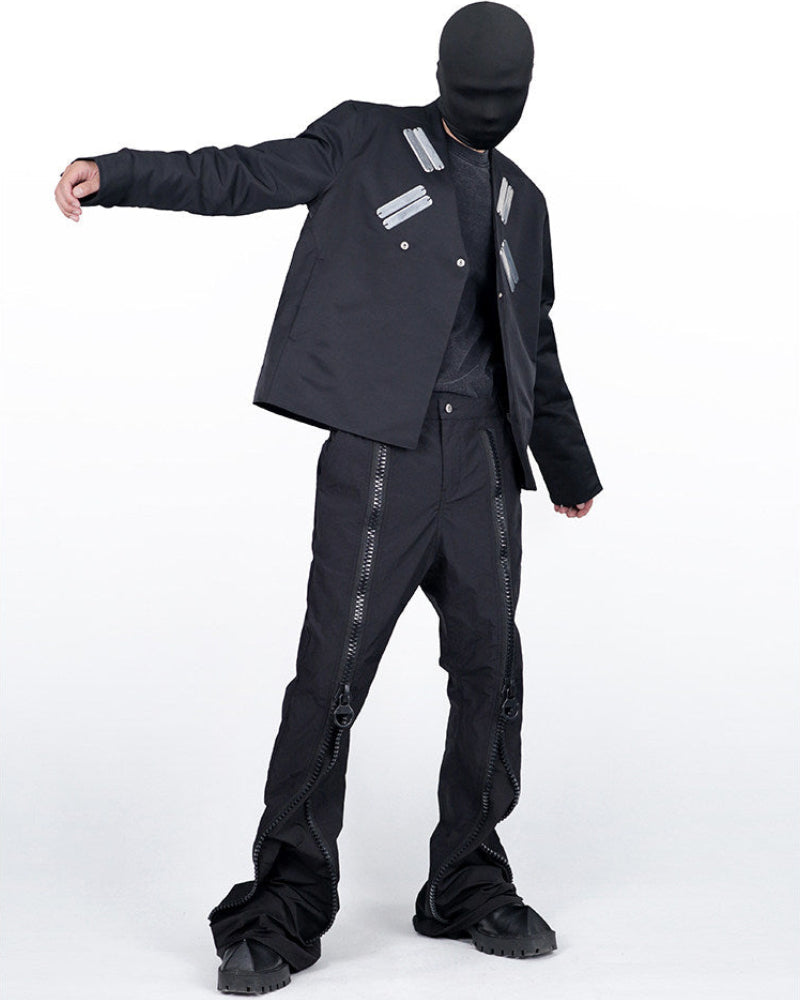 TECH CROPPED METAL PATCH DARK BIKER JACKET