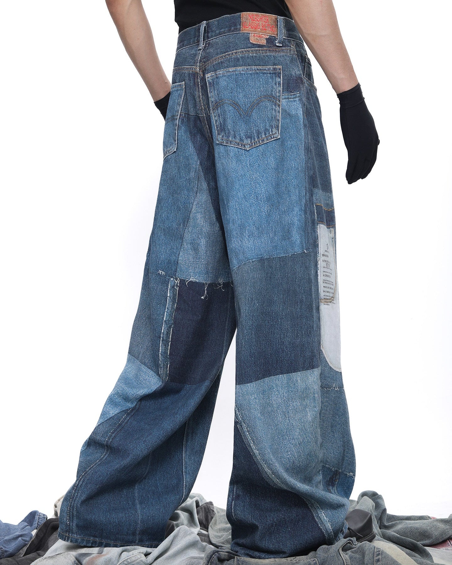 PATCH PRINT WIDE JEANS