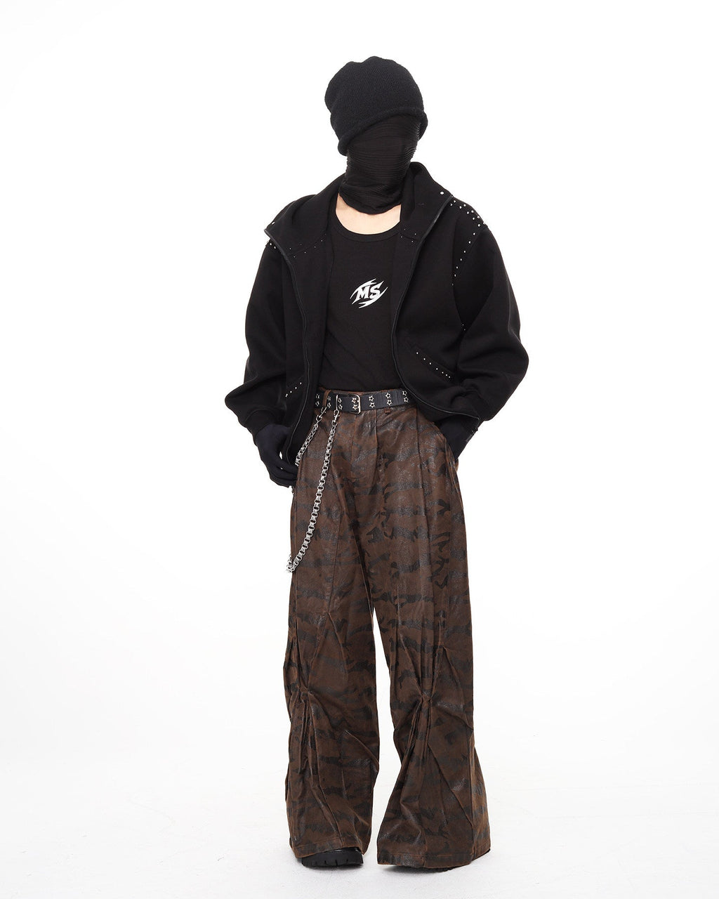 CAMO PLEATED WIDE PANTS