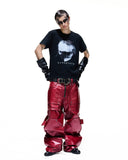 RED LIQUID METAL WIDE CARGO JEANS