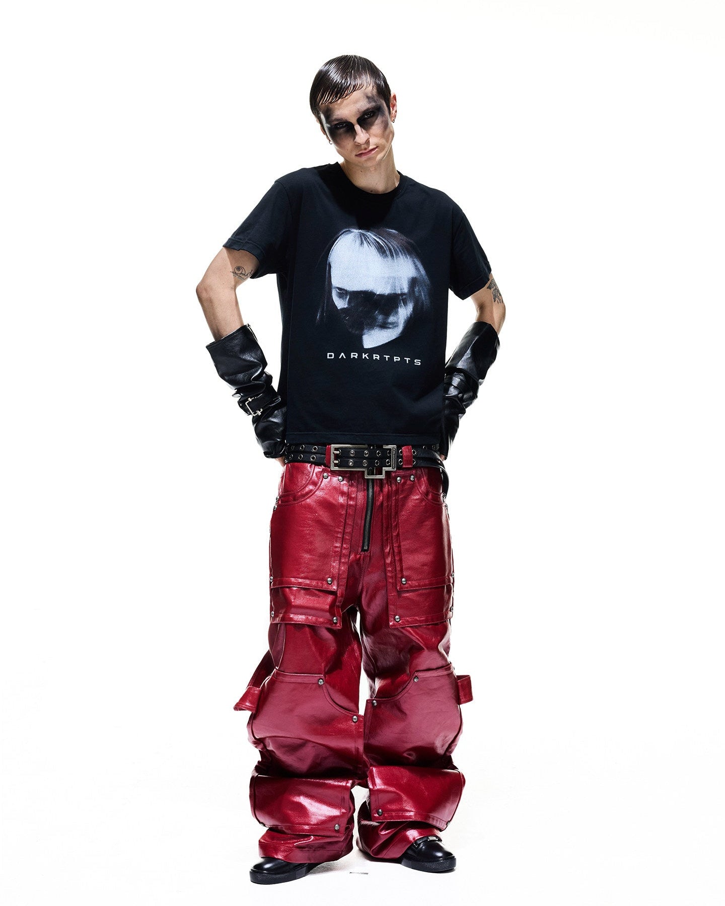 RED LIQUID METAL WIDE CARGO JEANS